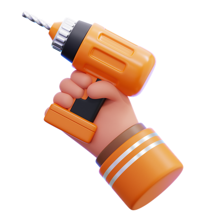 Hand Holding Drill Machine  3D Icon
