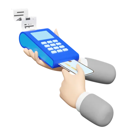 3 D Payment Machine Or Pos Terminal With Businessman Hand Holding Credit Card Electronic Bill Payment Invoice Or Paper Check Receipt Isolated 3D Icon