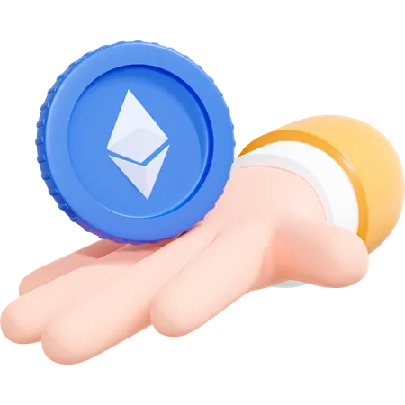 Hand Holding Ethereum Coin  3D Icon