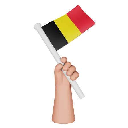 Hand Holding Flag Of Belgium  3D Icon