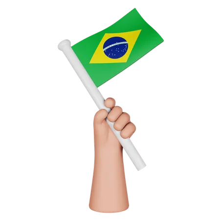 Hand Holding Flag Of Brazil  3D Icon