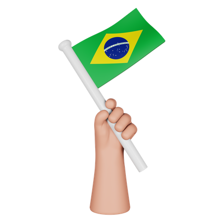 Hand Holding Flag Of Brazil  3D Icon