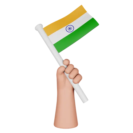 Hand Holding Flag Of Indian  3D Icon