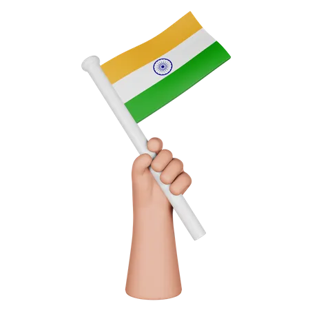 Hand Holding Flag Of Indian 3D Icon