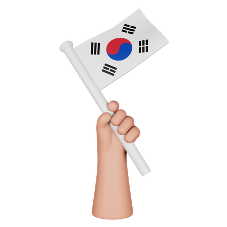 Hand Holding Flag Of Republic Of Korea  3D Icon