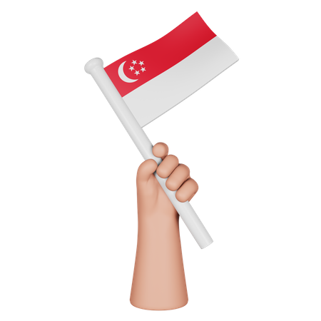 Hand Holding Flag Of Singapore  3D Icon