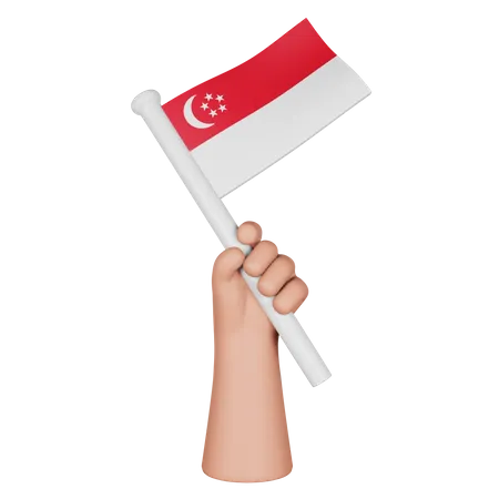 Hand Holding Flag Of Singapore  3D Icon