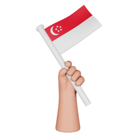 Hand Holding Flag Of Singapore  3D Icon