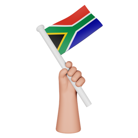 Hand Holding Flag Of South Africa  3D Icon