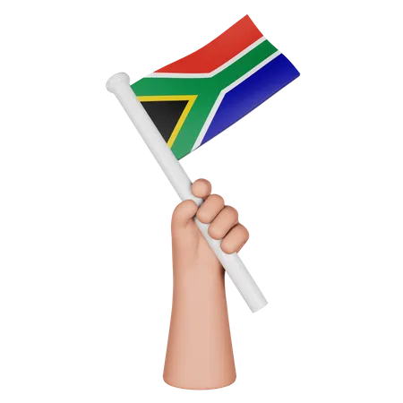 Hand Holding Flag Of South Africa  3D Icon