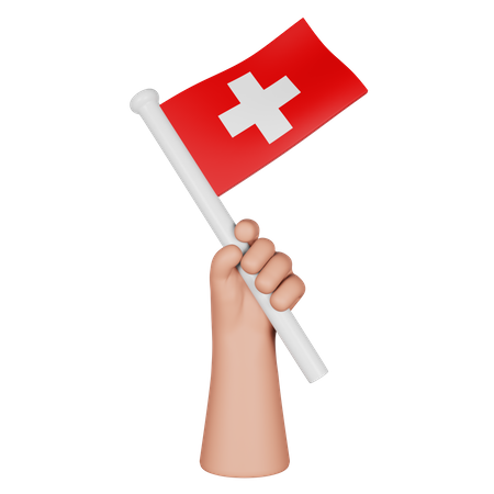Hand Holding Flag Of Switzerland  3D Icon