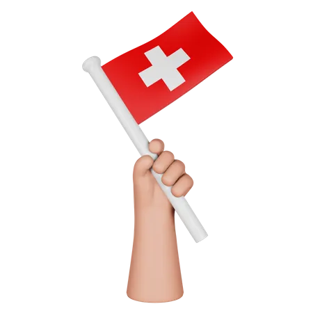 Hand Holding Flag Of Switzerland  3D Icon