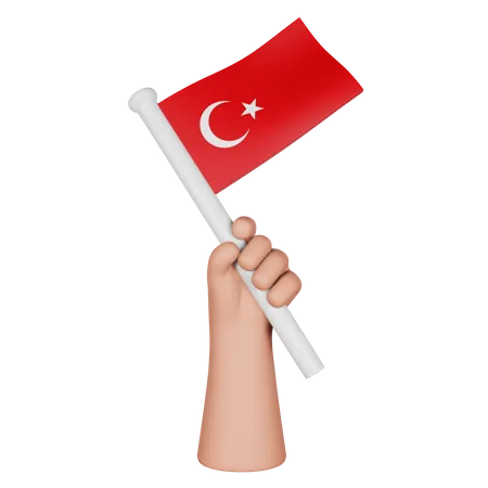 Hand Holding Flag Of Turkey  3D Icon