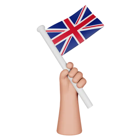 Hand Holding Flag Of United Kindom  3D Icon