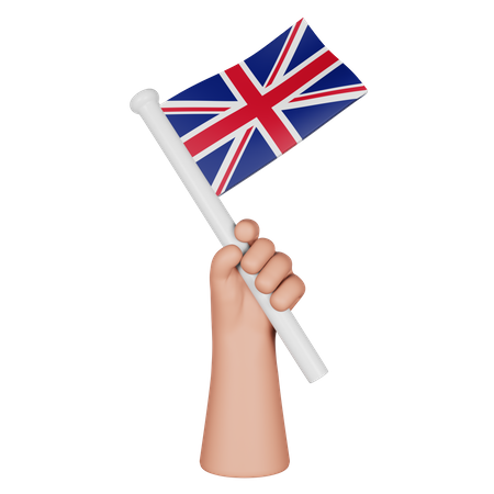 Hand Holding Flag Of United Kindom  3D Icon