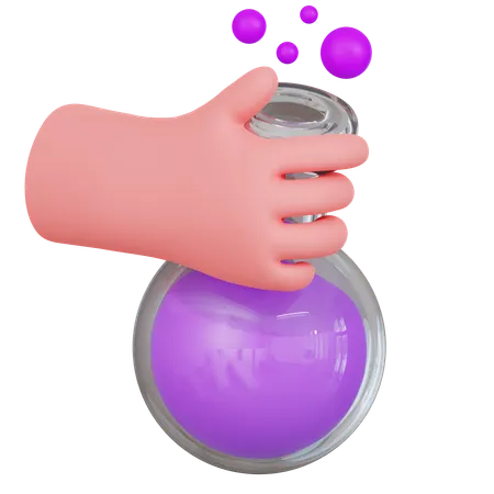 Hand Holding Flask With Purple Liquid  3D Icon
