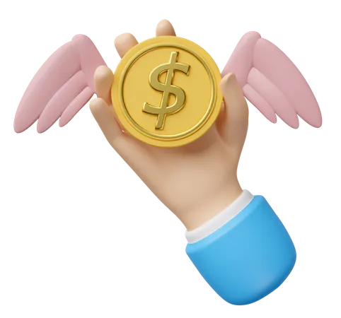 Hand Holding Flying Money  3D Icon