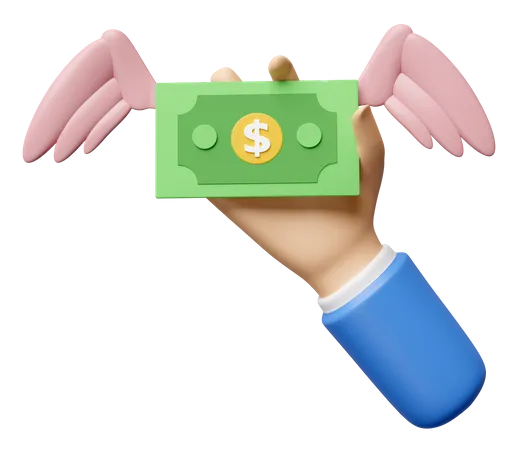 Businessman Hands Holding Flying Dollar Banknote Wings Isolated Saving Money Wealth Business Concept 3D Icon