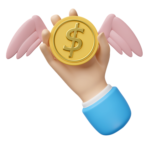 Hand Holding Flying Money  3D Icon