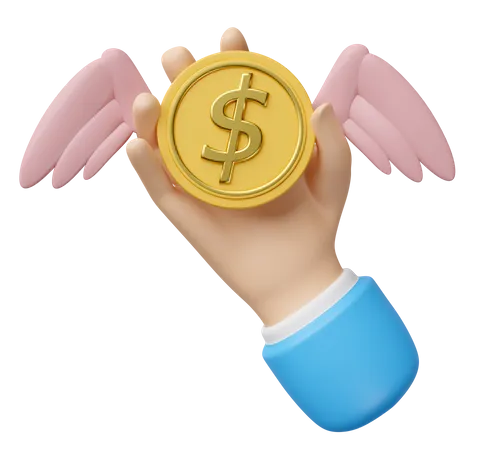 3 D Businessman Hands Holding Flying Dollar Coin Wings Isolated Saving Money Wealth Business Concept 3D Icon