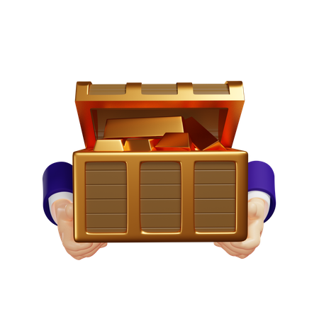 Hand holding gold chest  3D Illustration