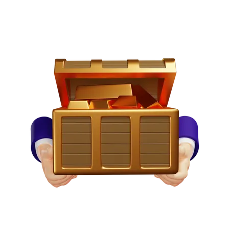 Hand holding gold chest  3D Illustration