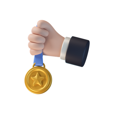 Hand Holding Gold Meda  3D Icon
