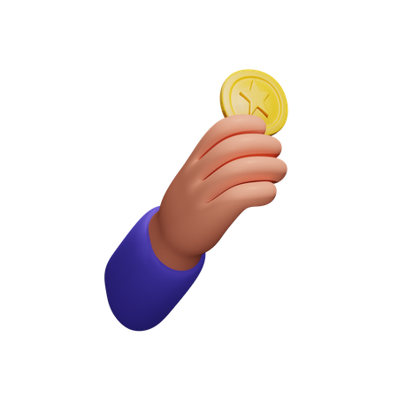 Hand Holding Gold Medal  3D Icon