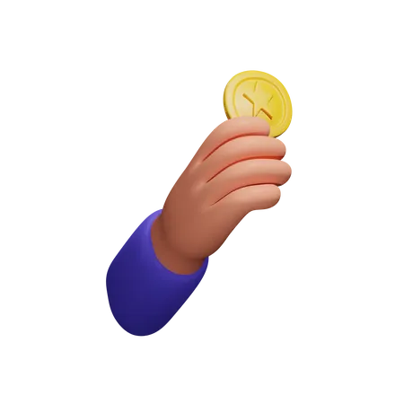 Hand Holding Gold Medal  3D Icon