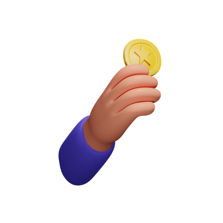 Hand Holding Gold Medal 3D Icon