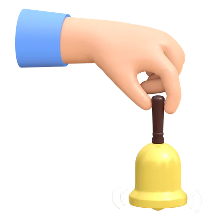 Hand holding golden bell with handle  3D Illustration