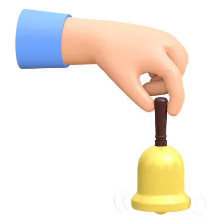 Hand holding golden bell with handle 3D Illustration
