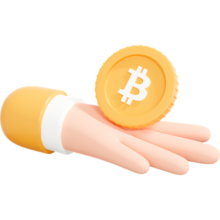 Hand Holding Golden Bitcoin Coin 3D Icon
