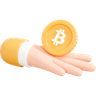 hand holding bitcoin 3d logo