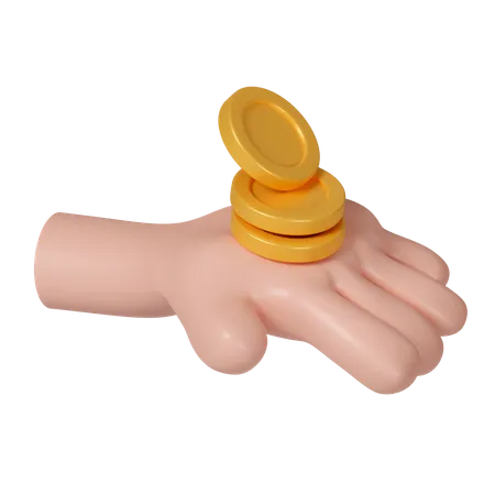 3 D Hand With Golden Coins The Concept Of A Sale With A Dollar Sign Mobile Banking Service Cashback Icon Isolated On Yellow Background 3 D Rendering Illustration Clipping Path 3D Icon