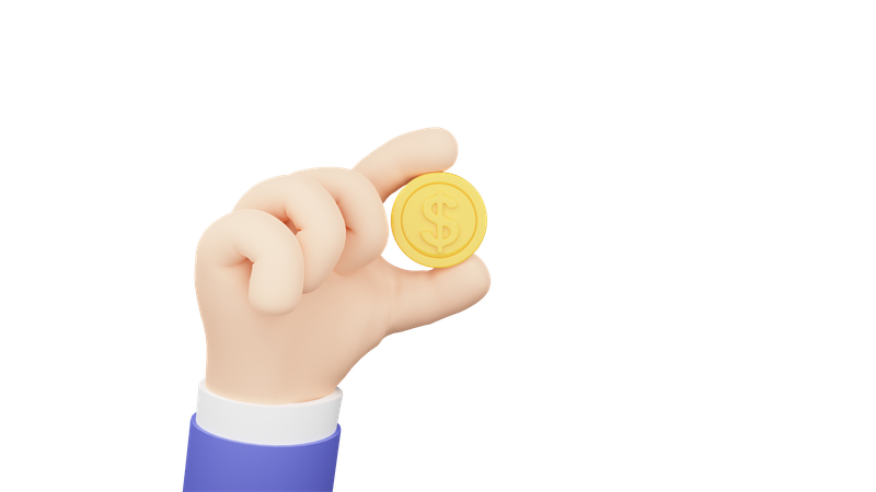 Hand holding golden dollar coin  3D Illustration