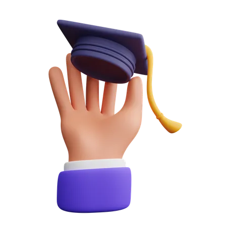 Hand Holding Graduation Cap  3D Icon