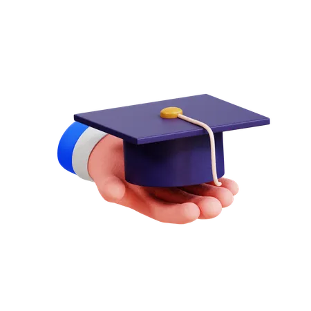 Hand Holding Graduation Hat  3D Icon
