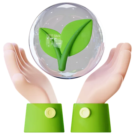 Hand Holding Green Leaf  3D Icon