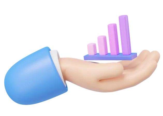 Hand Holding Growing Bars Graphic Floating On Transparent Rising Value Chart SEO Web Analytics Business Financial Investment Growth Cartoon Icon Minimal Style 3 D Render Illustration 3D Icon