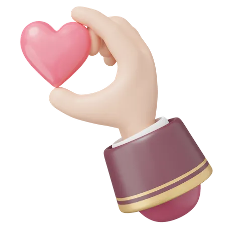 3 D Hand Holding Heart Icon Cartoon Pink Heart In Red Arm Isolated On Transparent Give Send Love Valentines Day World Health Day Donate Family Insurance Concept 3 D Render Icon 3D Icon