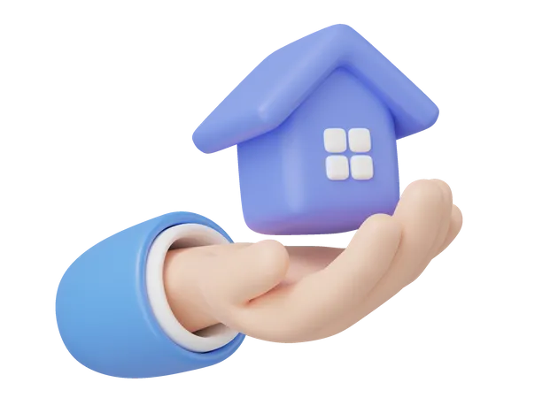 3 D Toy House In Hand Floating Isolated Hand Holding Home Icon Investment Real Estate Mortgage Offer Purchase Loan Concept Mockup Cartoon Minimal Icon 3 D Rendering 3D Icon