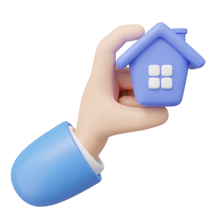 Cute House Icon In Hand Floating Isolated On Transparent 3 D Hand Hold Home Investment Real Estate Mortgage Offer Of Purchase House Loan Concept Mockup Cartoon Minimal Icon 3 D Rendering 3D Icon