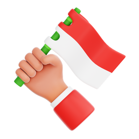 Hand Holding Indonesia Flag On Bamboo  3D Icon