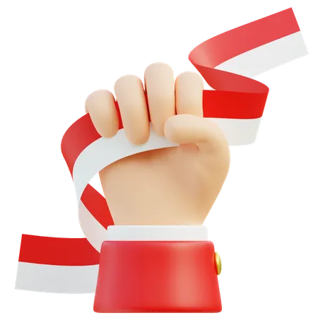 インドネシア国旗を持つ手  3D Icon
