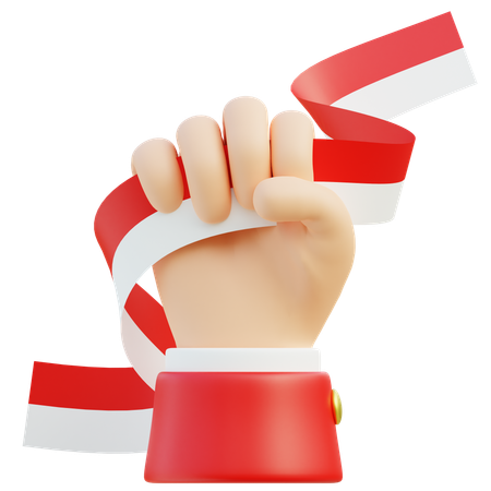 Hand Holding Indonesian Flag  3D Icon