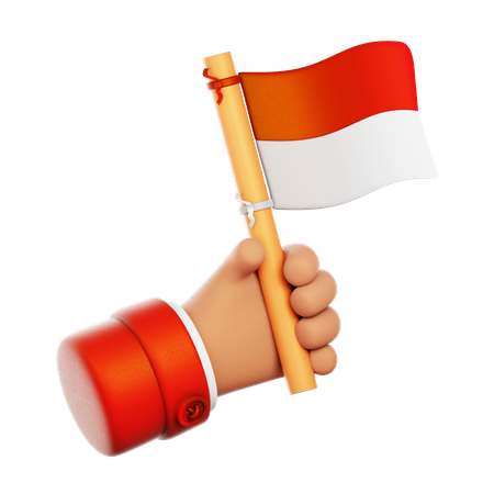 Hand Holding Indonesian Flag  3D Icon