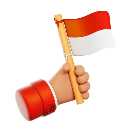 Hand Holding Indonesian Flag  3D Icon