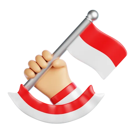 Hand Holding Indonesian Flag  3D Icon