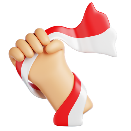 Hand Holding Indonesian Flag  3D Icon